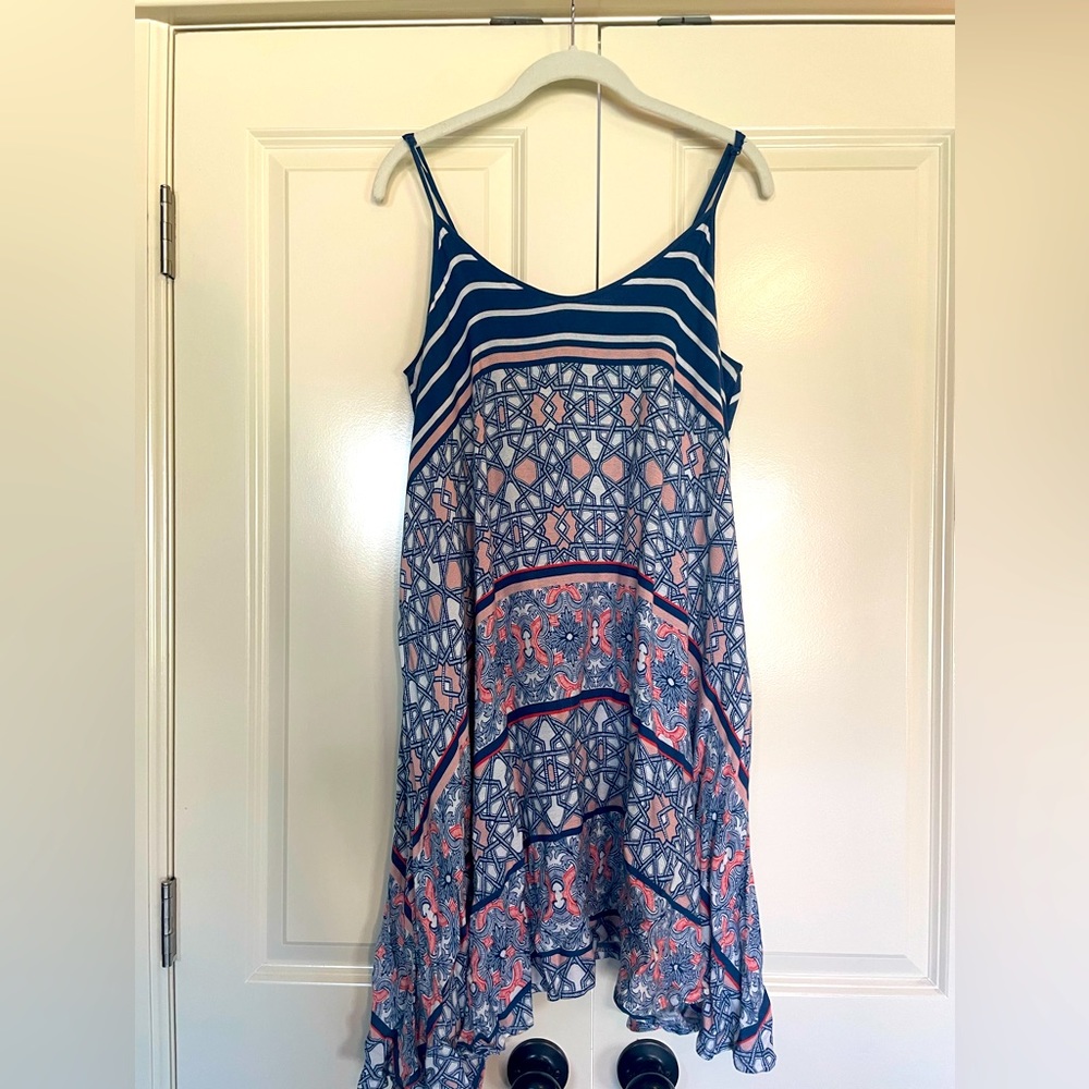 Navy, patterned spaghetti strap sun dress
